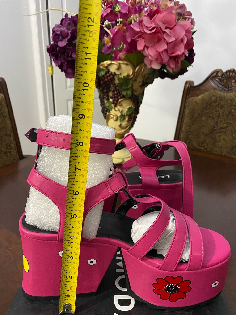 Moda Hot Pink Floral Platform Sandals - Picture 12 of 15